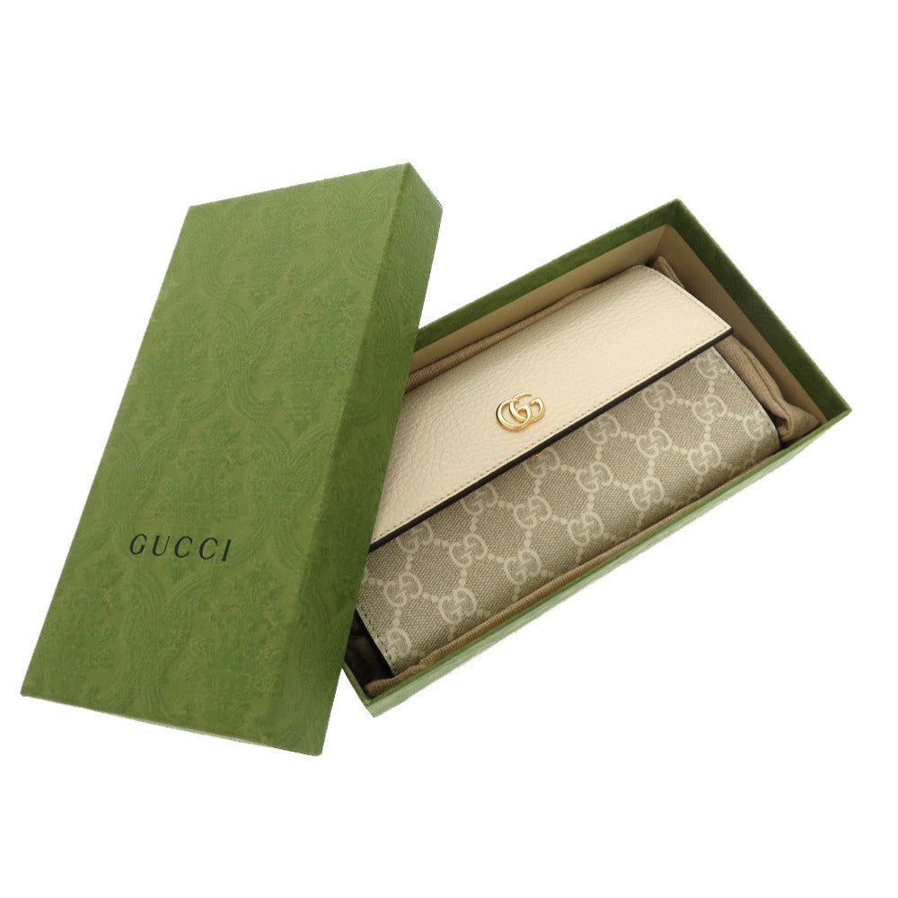 GUCCI Long Wallet Purse 456116 GG Supreme, Leather beige Bifold Continental Wallet GG Marmont Women