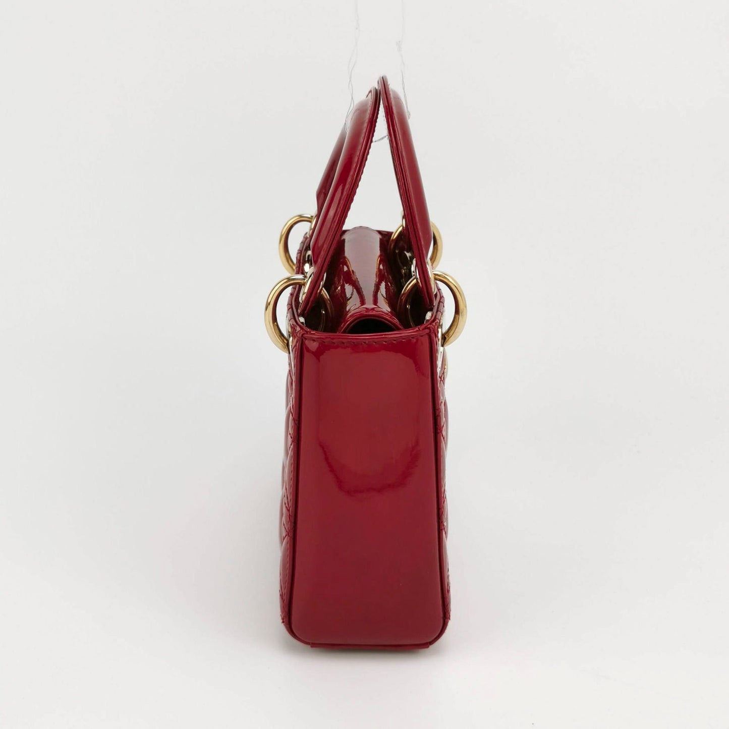 Lady Dior Mini Handbag Red Patent Leather Gold-tone Leather and Chain Strap