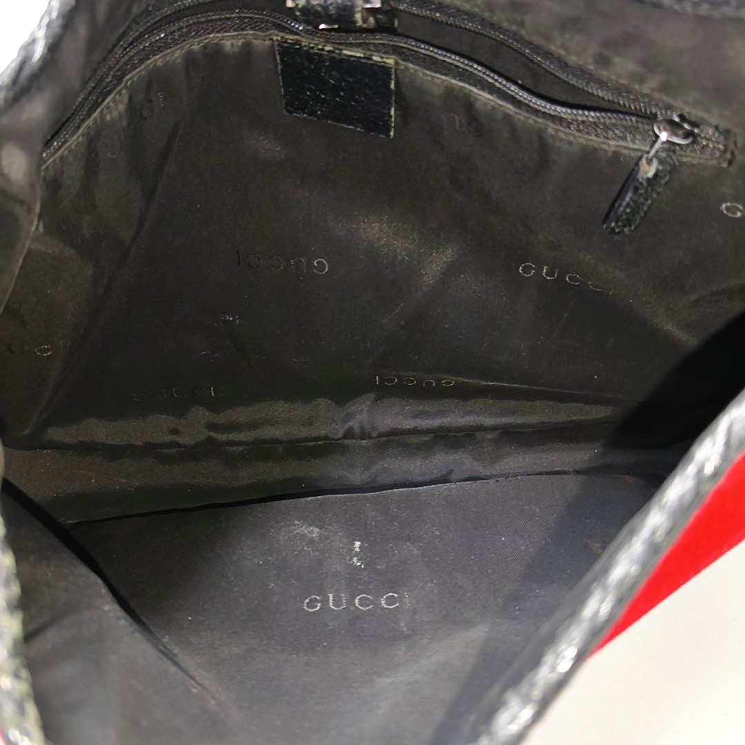 Gucci Jackie   Red Felt and Black Leather Silver Hardware