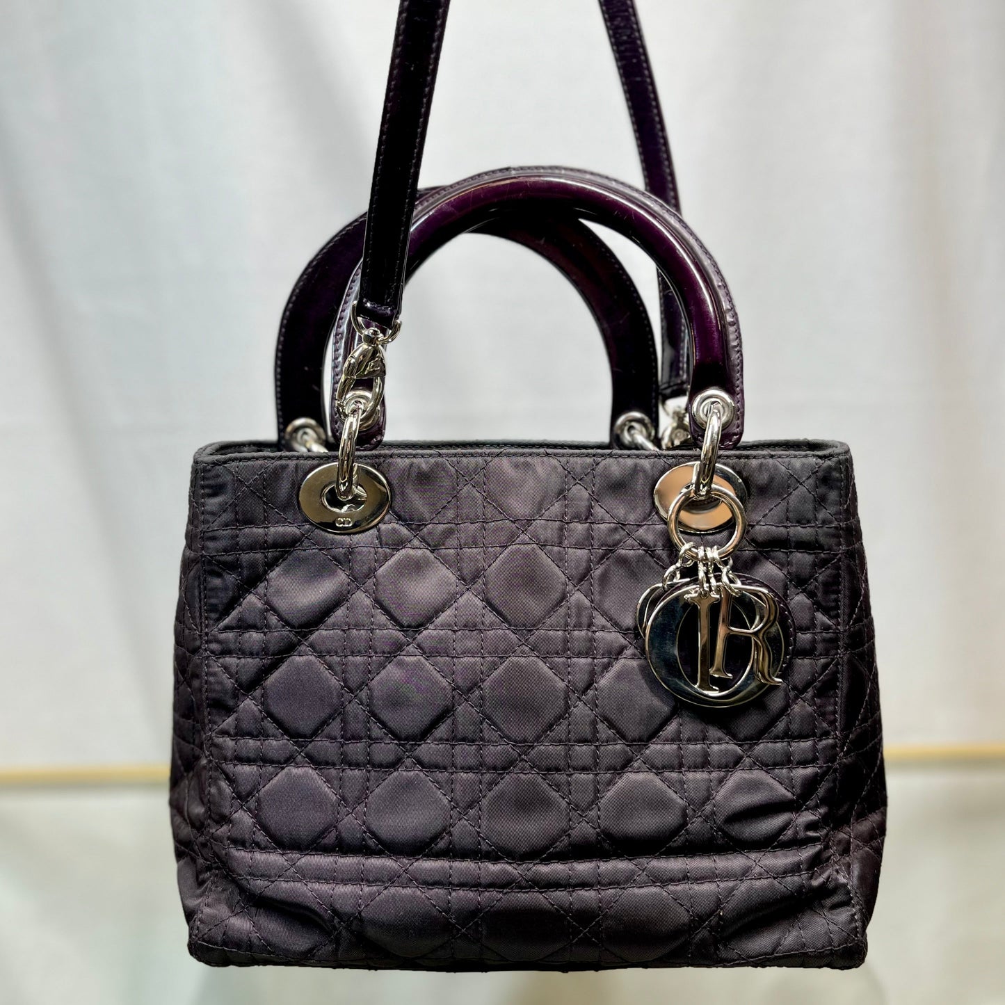 Dior Purple Nylon Cannage Lady Dior Satchel