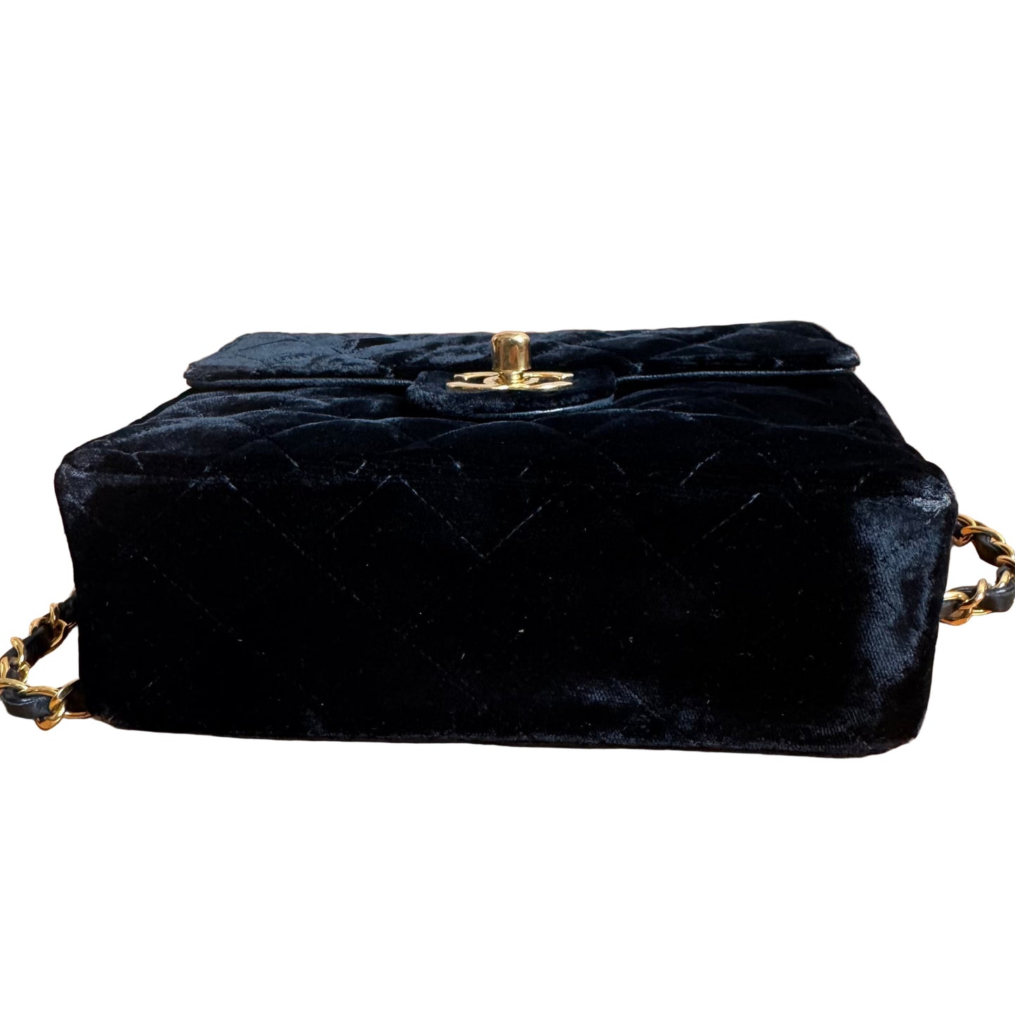 Chanel Classic Flap Mini Square   Black Velvet 24k Gold Hardware 1991-94