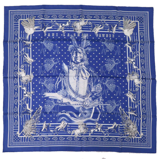 HERMES scarf silk Navy Carre90 Double Face Scarf Pani la Shar Pawnee double face scarf Pawnee chief
