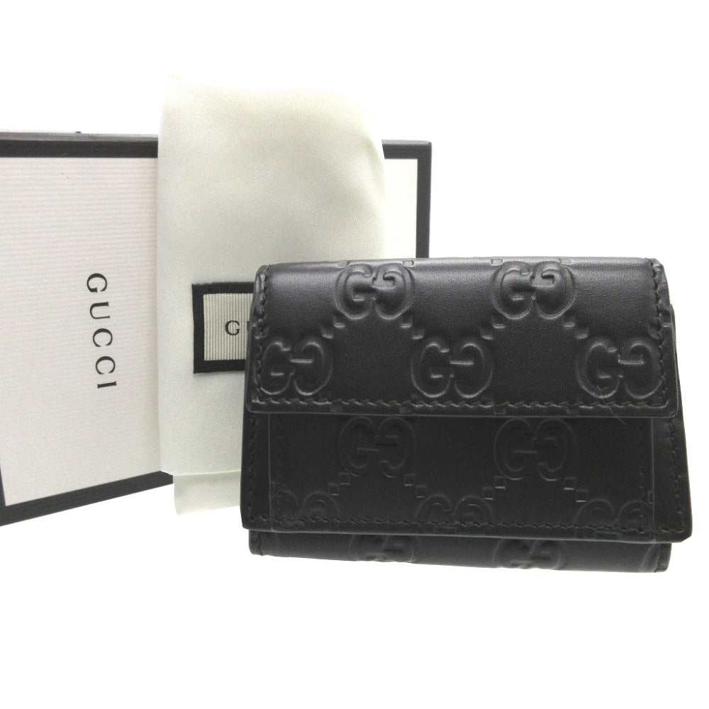 GUCCI Tri-fold wallet 547070 leather black Compact wallet Guccisima mens(Unisex)