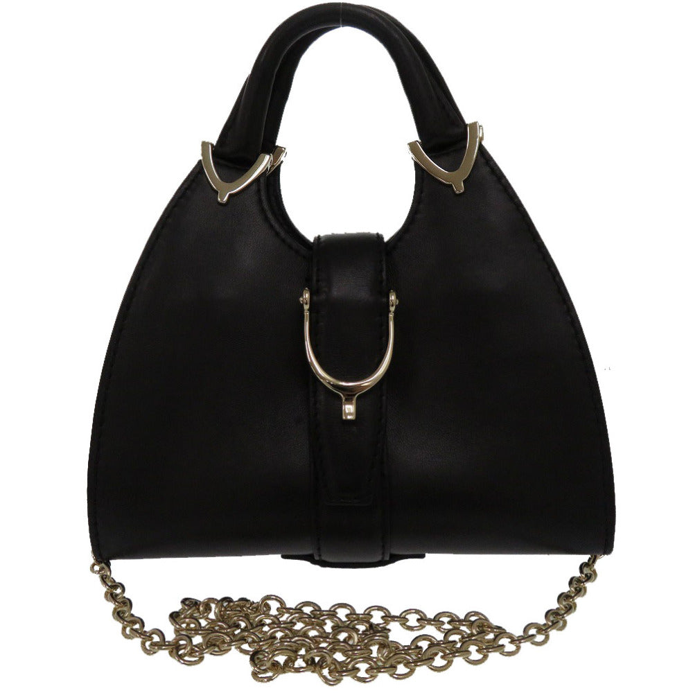 GUCCI Tote Bag 277515 leather black Horsebit Half Moon 2way Chain Shoulder Women