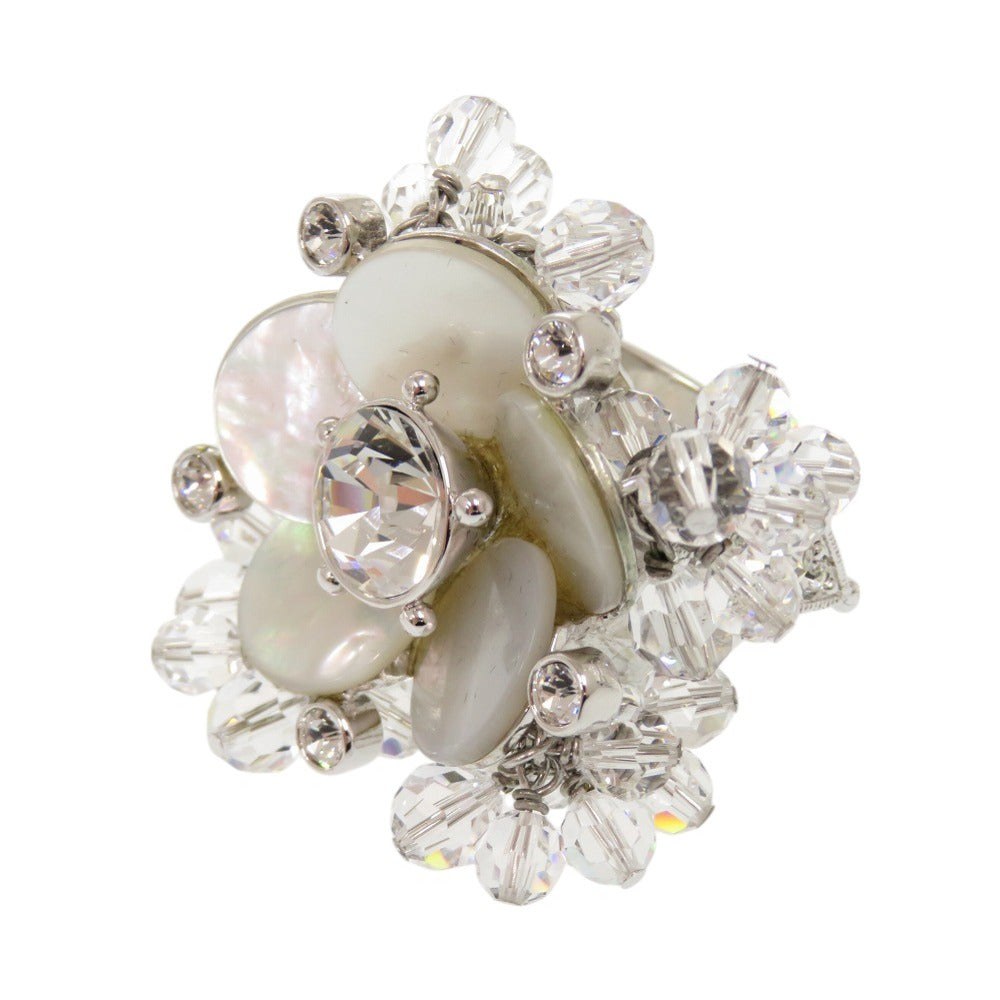 Christian Dior Ring Metal, Crystal Silver   flower motif Women 9