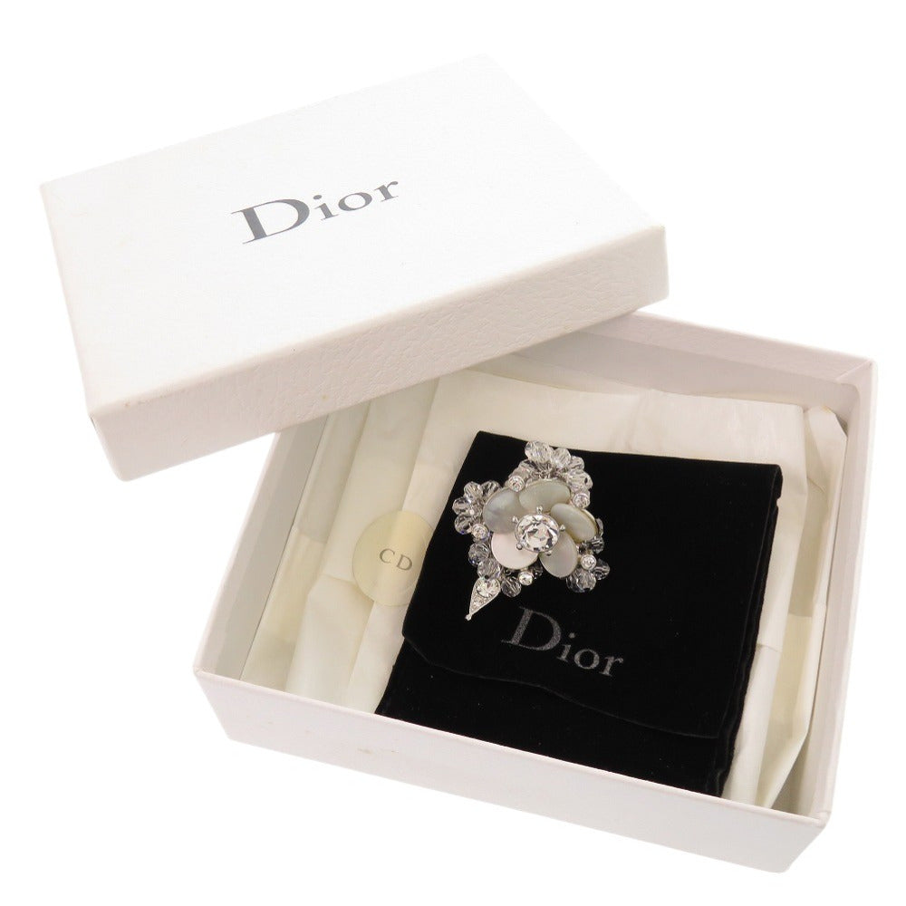 Christian Dior Ring Metal, Crystal Silver   flower motif Women 9