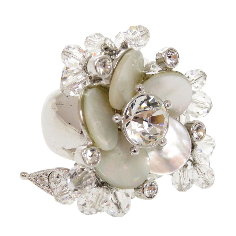 Christian Dior Ring Metal, Crystal Silver   flower motif Women 9