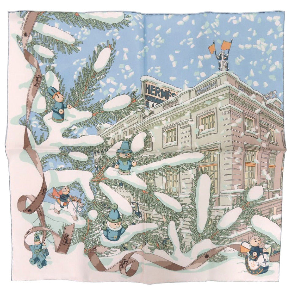 HERMES scarf silk Light blue Carre45 Petit Carre Noel at 24 Faubourg Christmas at 24 Faubourg Gavroche Women  d
