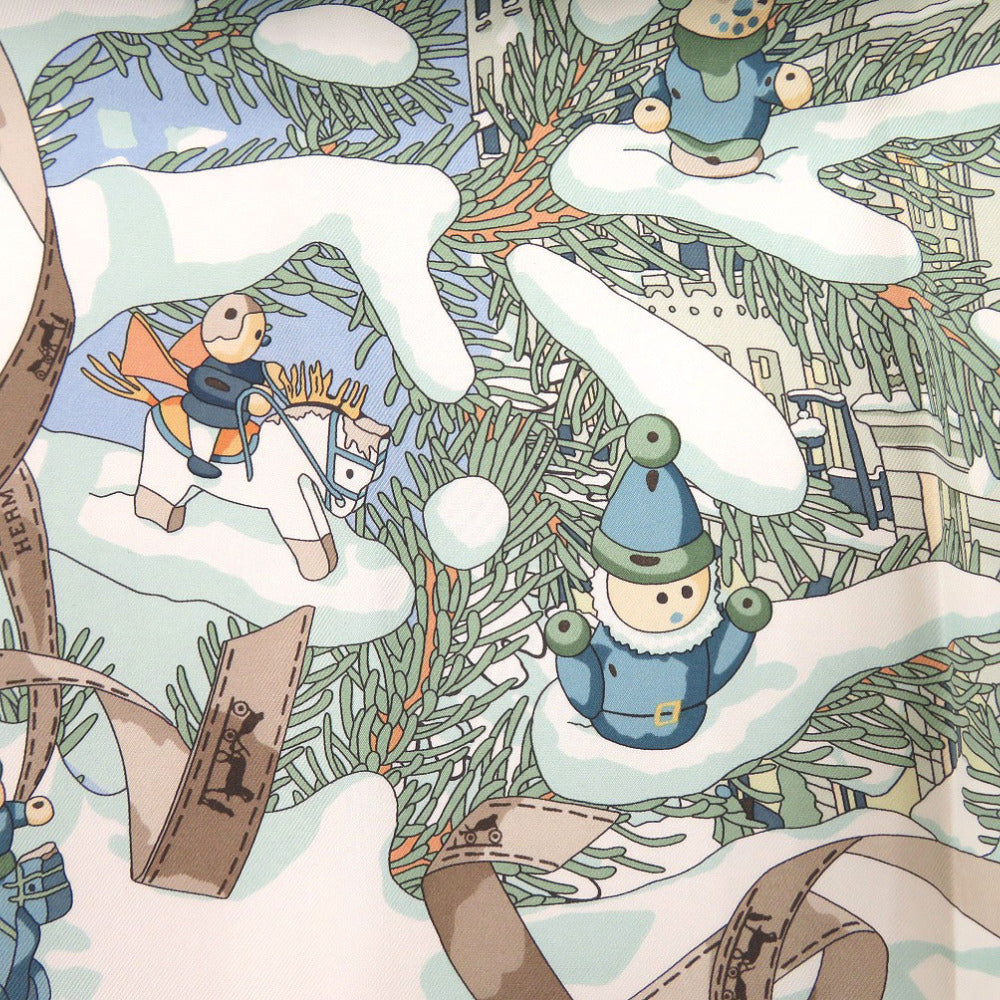 HERMES scarf silk Light blue Carre45 Petit Carre Noel at 24 Faubourg Christmas at 24 Faubourg Gavroche Women  d
