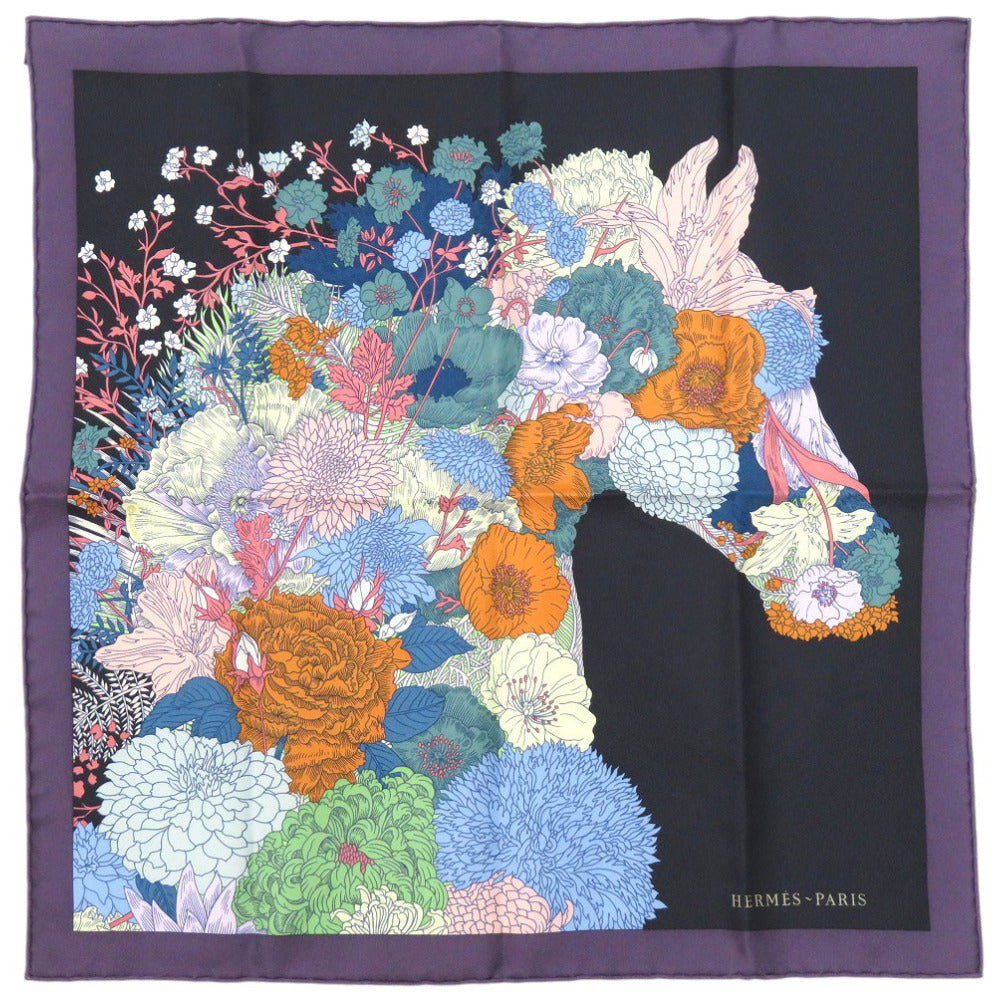 HERMES scarf silk multicolor Floral Horse Twill Scarf Carre45 Flower Horse Gavroche Robe Legere Detail Women  d