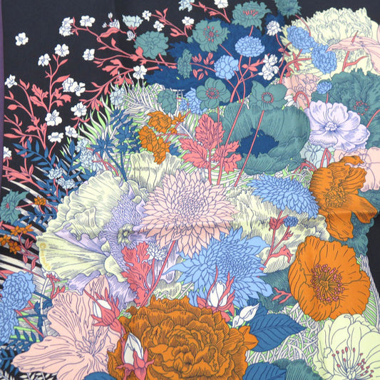 HERMES scarf silk multicolor Floral Horse Twill Scarf Carre45 Flower Horse Gavroche Robe Legere Detail Women  d