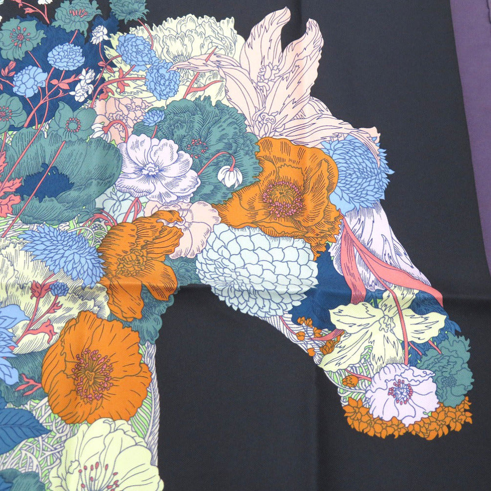 HERMES scarf silk multicolor Floral Horse Twill Scarf Carre45 Flower Horse Gavroche Robe Legere Detail Women  d