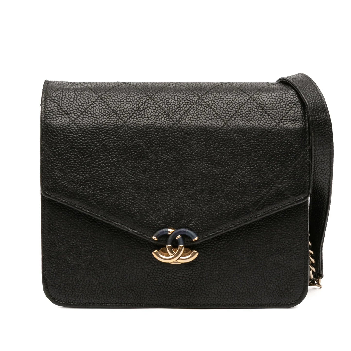 Black Chanel Paris-Cuba Square Quilted Caviar Thread Around Wallet On Chain Crossbody Bag