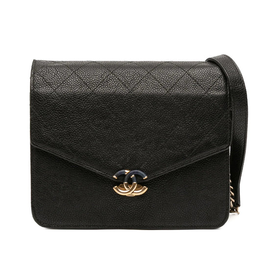 Black Chanel Paris-Cuba Square Quilted Caviar Thread Around Wallet On Chain Crossbody Bag