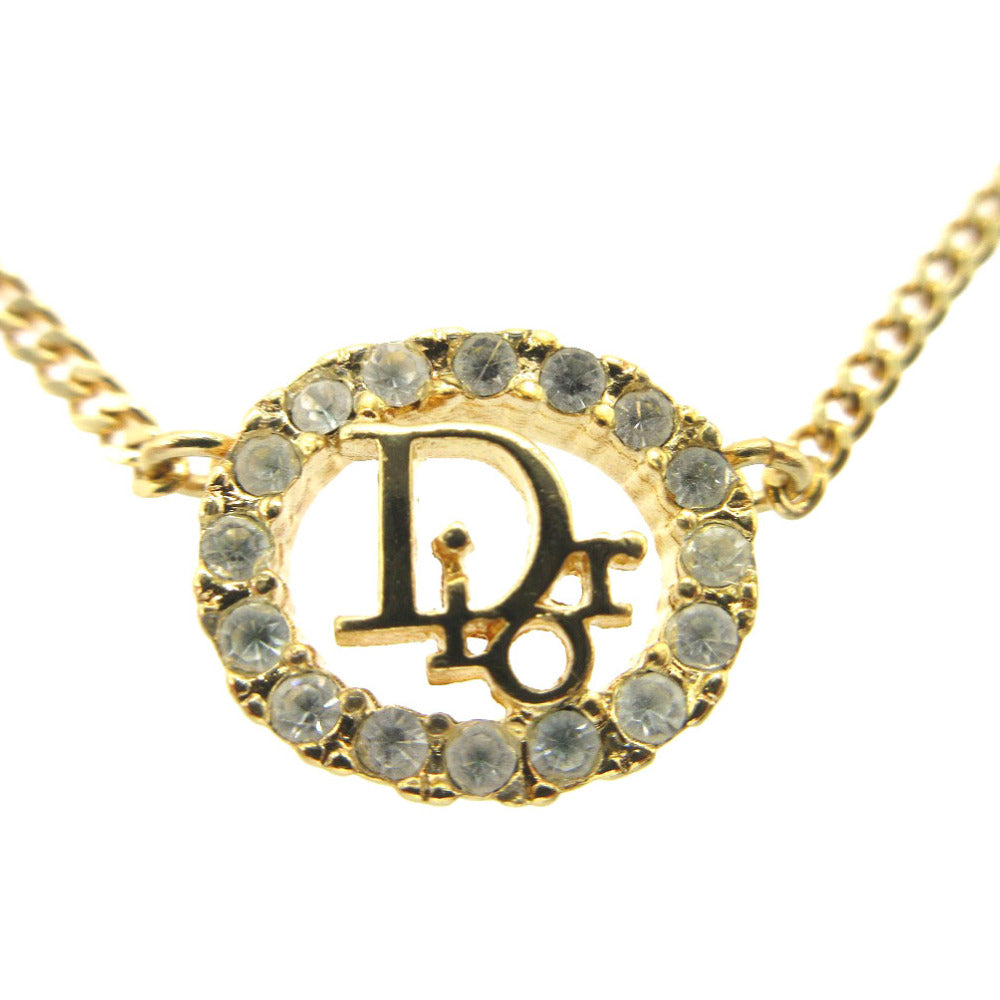 Christian Dior Necklace Gold Plated, Rhinestone gold   logo oval Women