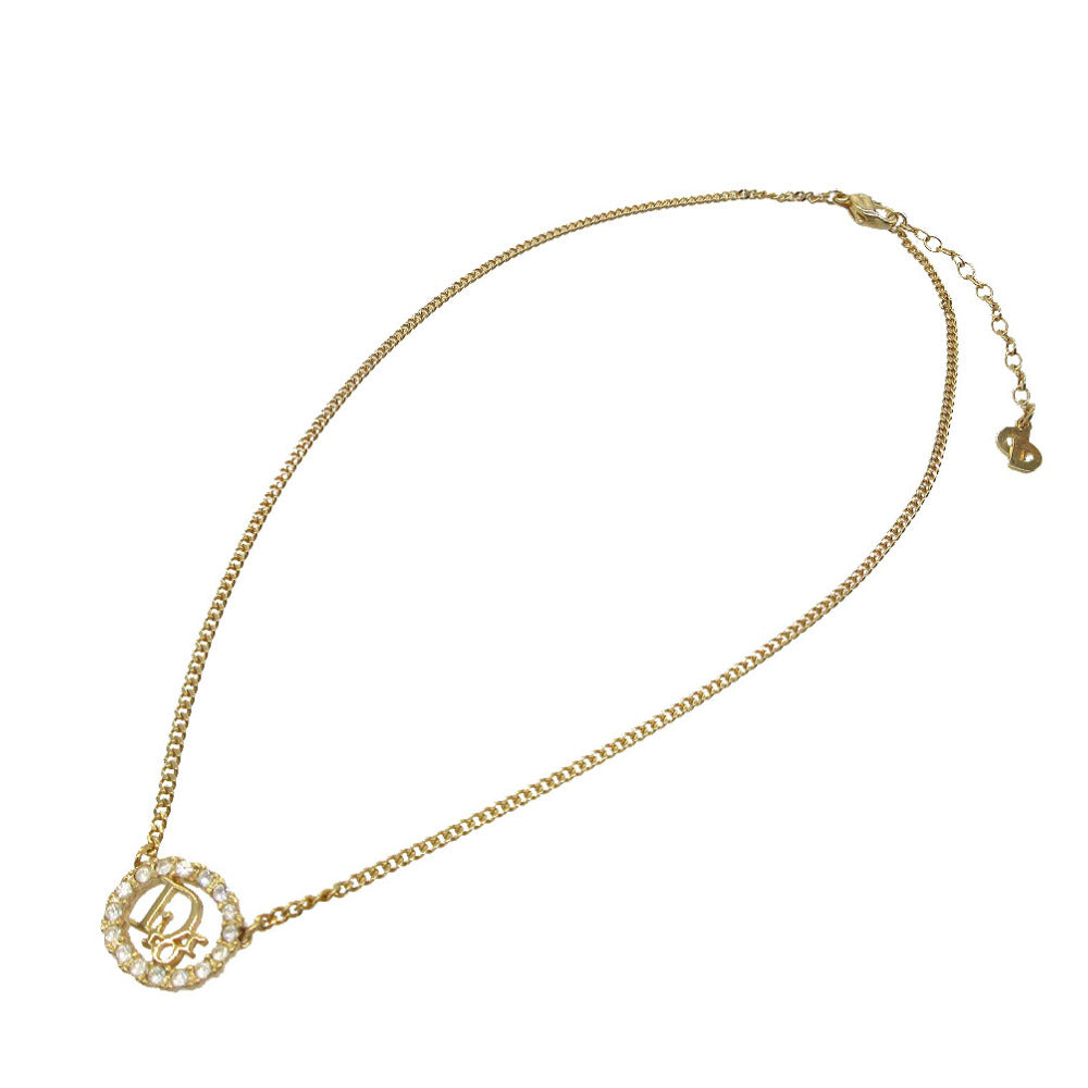 Christian Dior Necklace Gold Plated, Rhinestone gold   logo oval Women