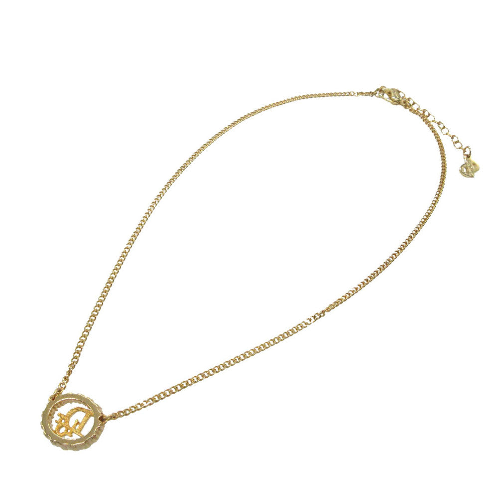 Christian Dior Necklace Gold Plated, Rhinestone gold   logo oval Women