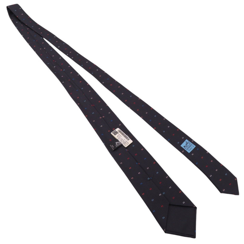 HERMES tie silk black H logo mens  d