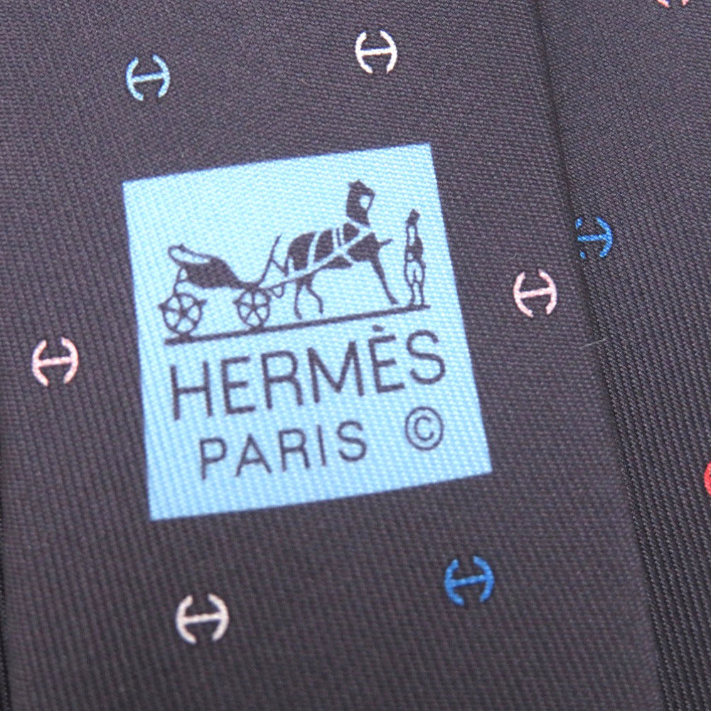 HERMES tie silk black H logo mens  d