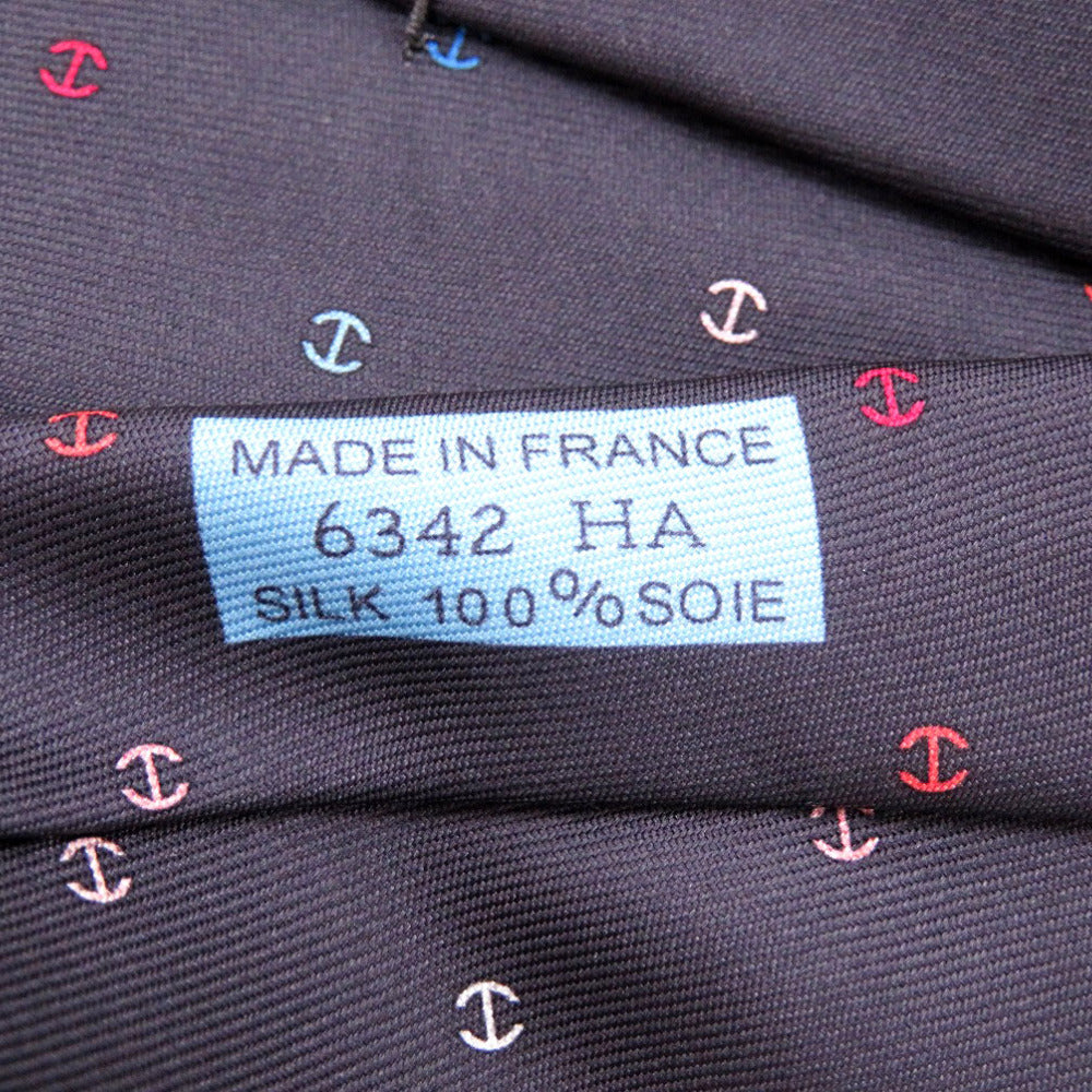 HERMES tie silk black H logo mens  d