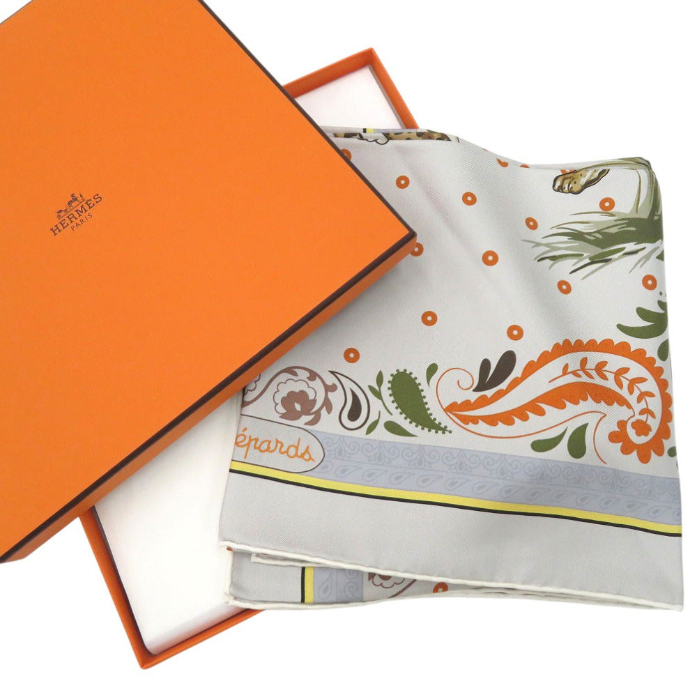 HERMES scarf silk GRIS Twill scarf cheetah Carre90 Double Face GUEPARDS BANDANA Women  d