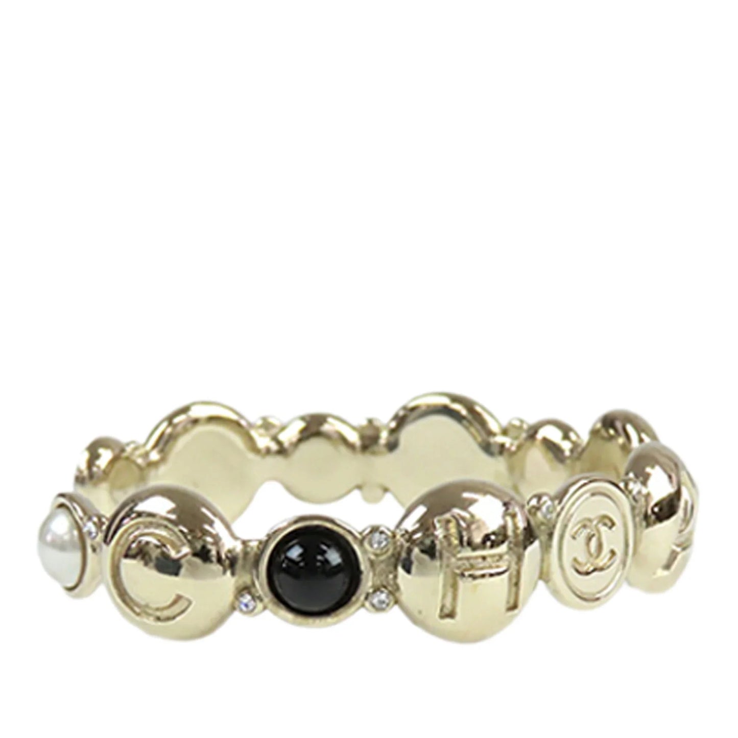 Gold Chanel Gold Plated Faux Pearl and Resin CC Cuff Bangle Bracelet