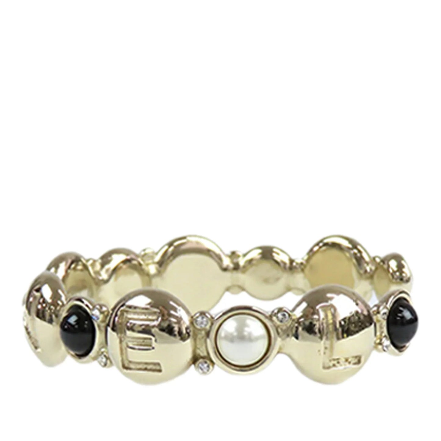 Gold Chanel Gold Plated Faux Pearl and Resin CC Cuff Bangle Bracelet