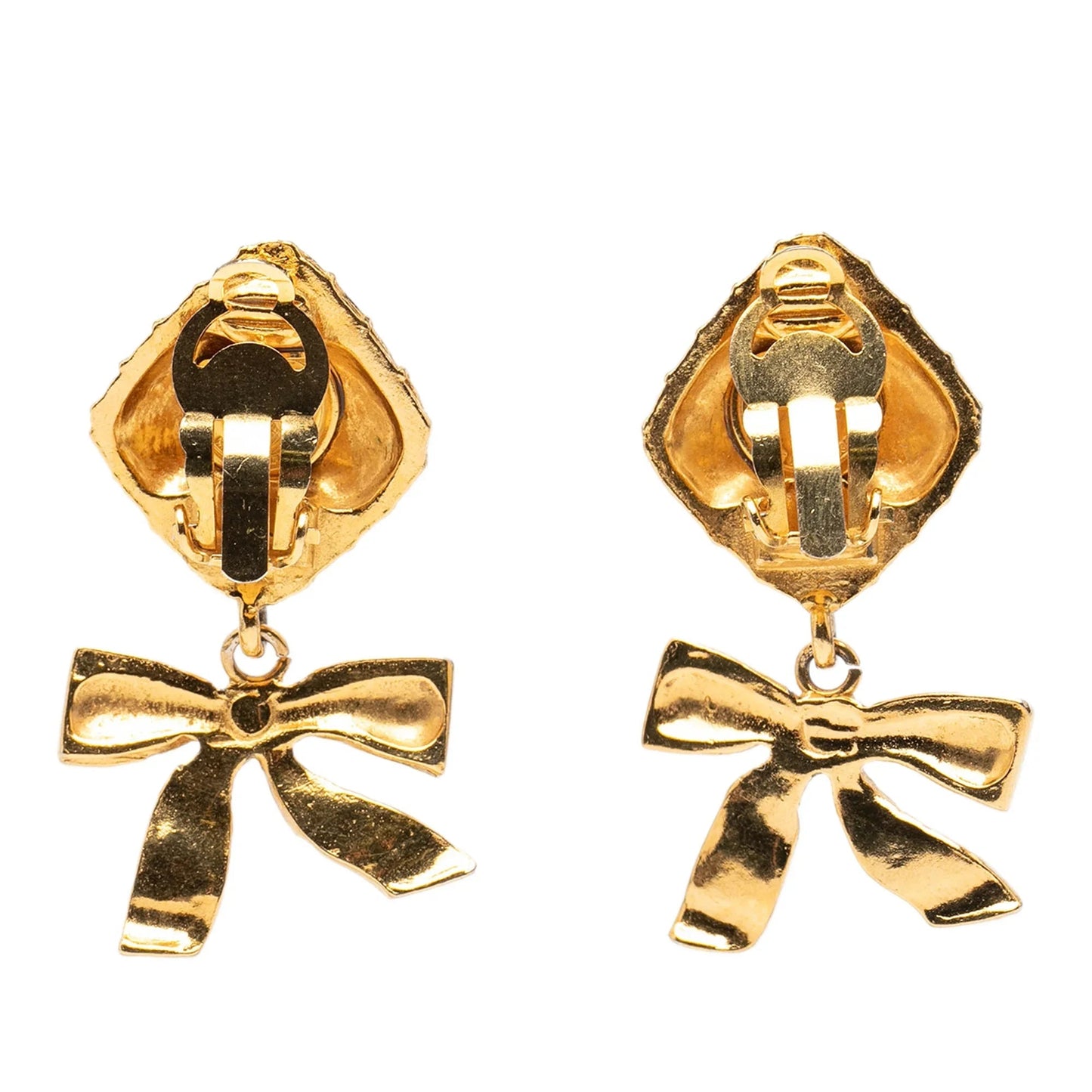 Gold Chanel Gold Plated Quilted Diamond Ribbon Clip on Earrings
