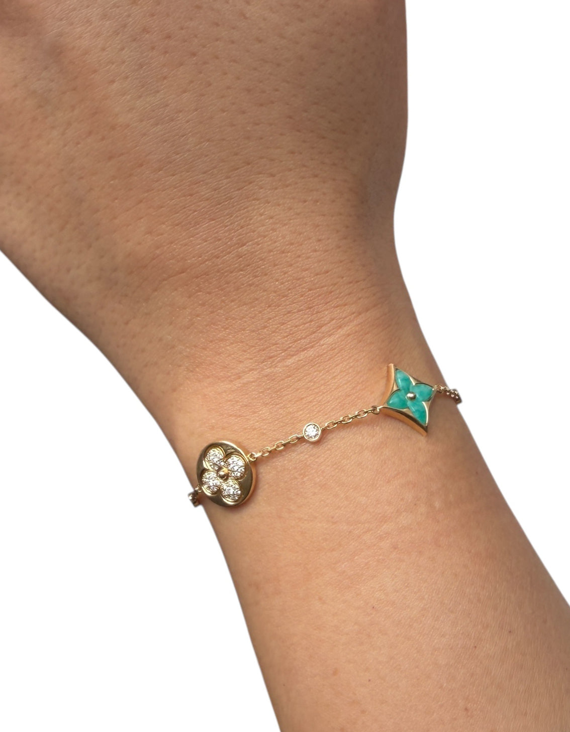 Louis Vuitton 18K Diamond & Amazonite Color Blossom BB Star & Sun Bracelet