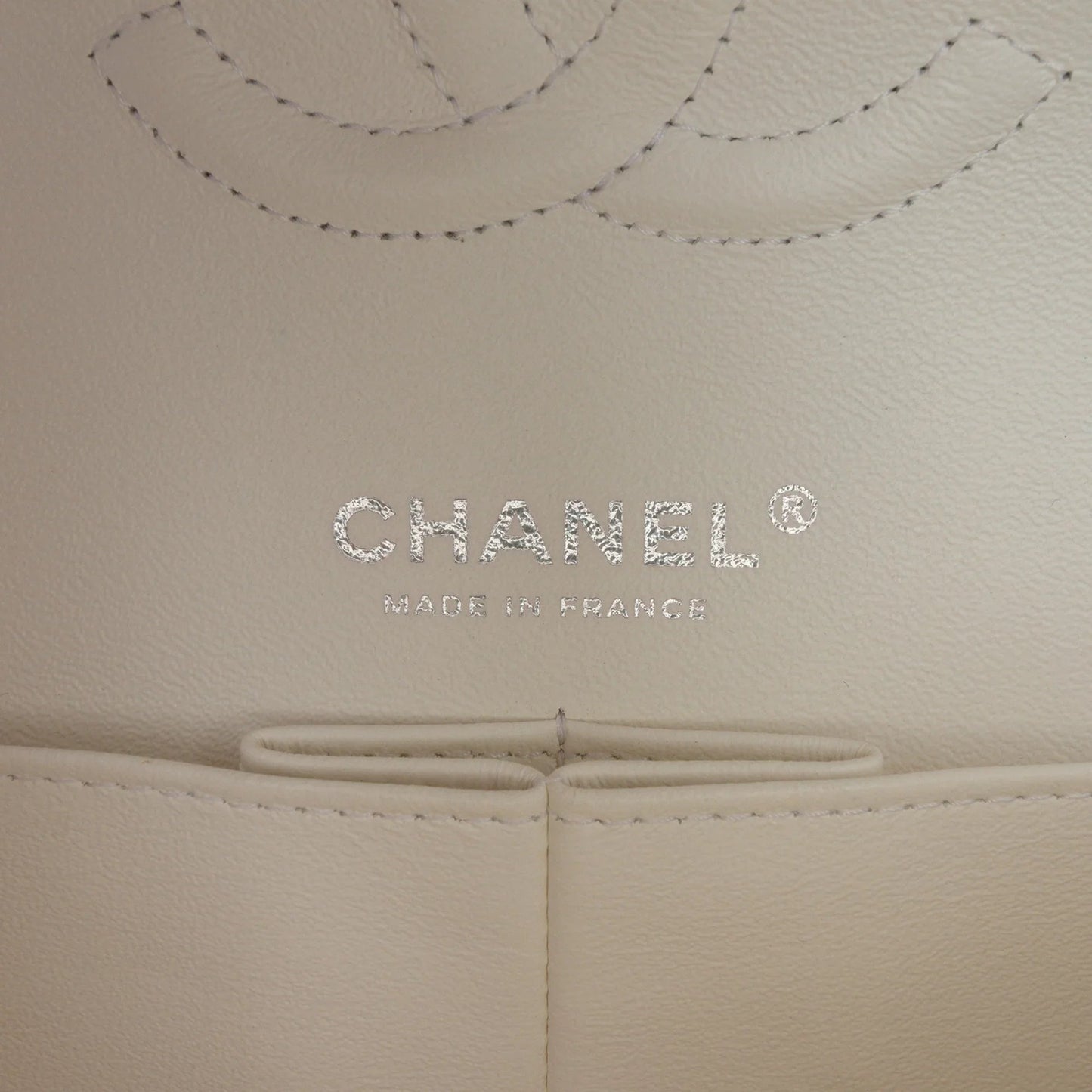 White Chanel Medium Classic Chevron Tweed Floral Double Flap Shoulder Bag