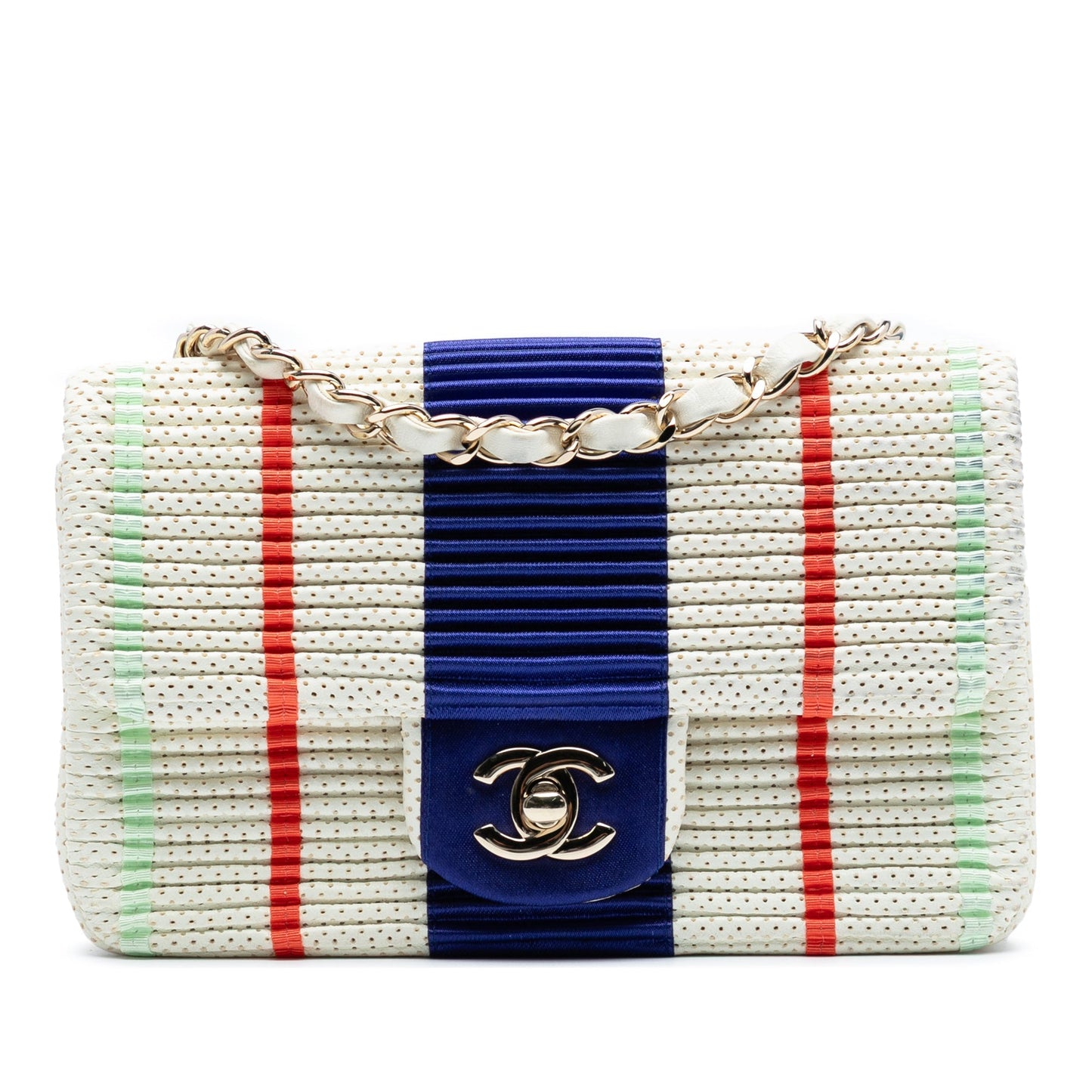 White Chanel New Mini Rectangular Classic Perforated Lambskin Single Flap Crossbody Bag