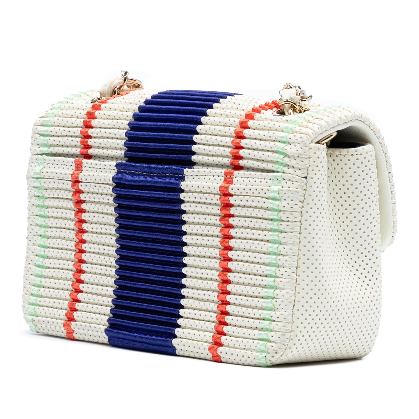 White Chanel New Mini Rectangular Classic Perforated Lambskin Single Flap Crossbody Bag