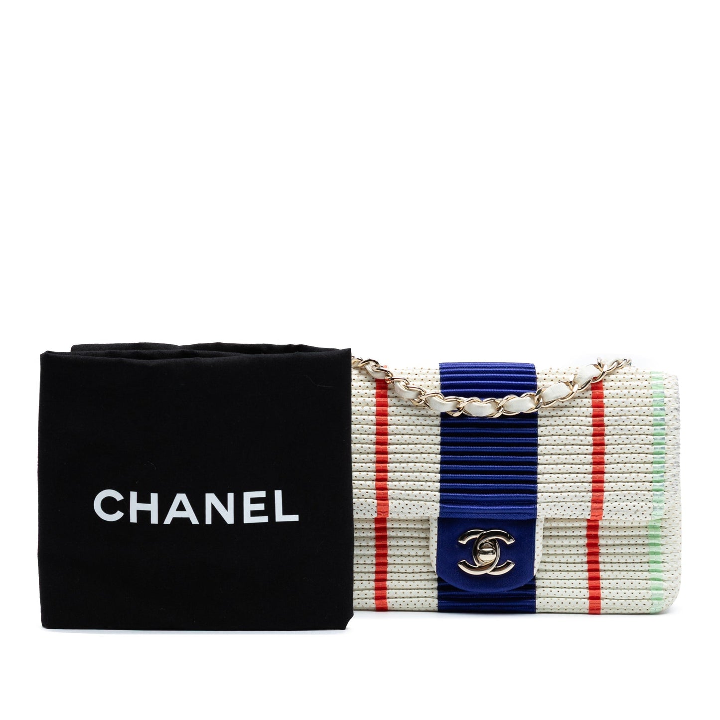 White Chanel New Mini Rectangular Classic Perforated Lambskin Single Flap Crossbody Bag