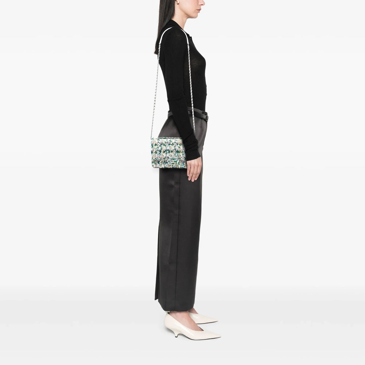 Green Chanel Mini Quilted Tweed Beauty Lock Flap Crossbody Bag