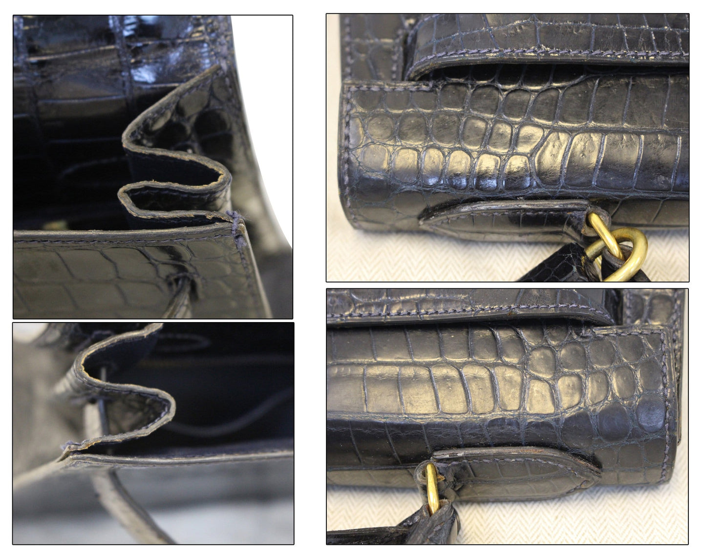 HERMES Kelly Alligator 32 cm Black with Gold Hardware  Bag