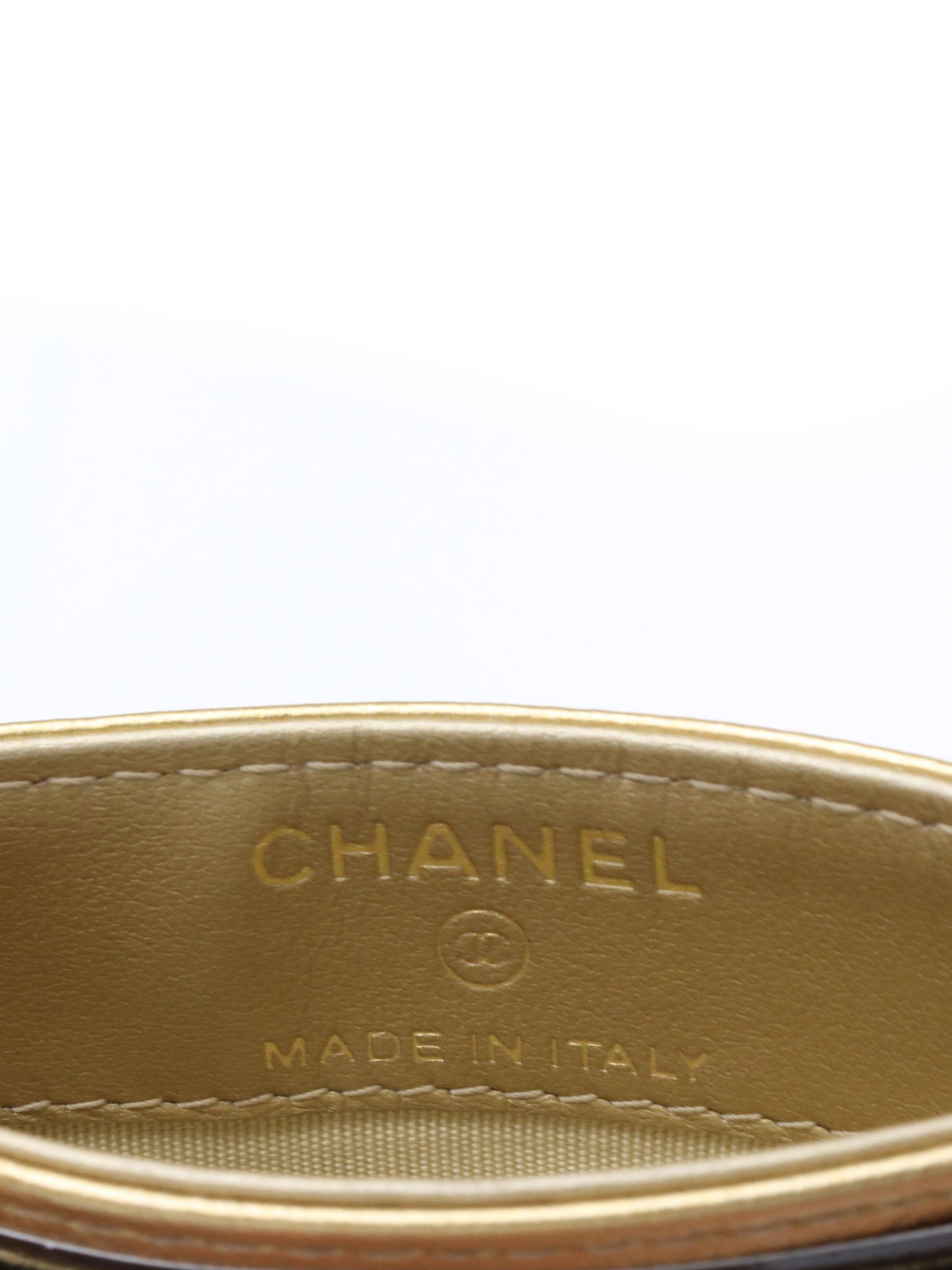 Chanel Gold Metallic with Pearl CC logo Card holder.