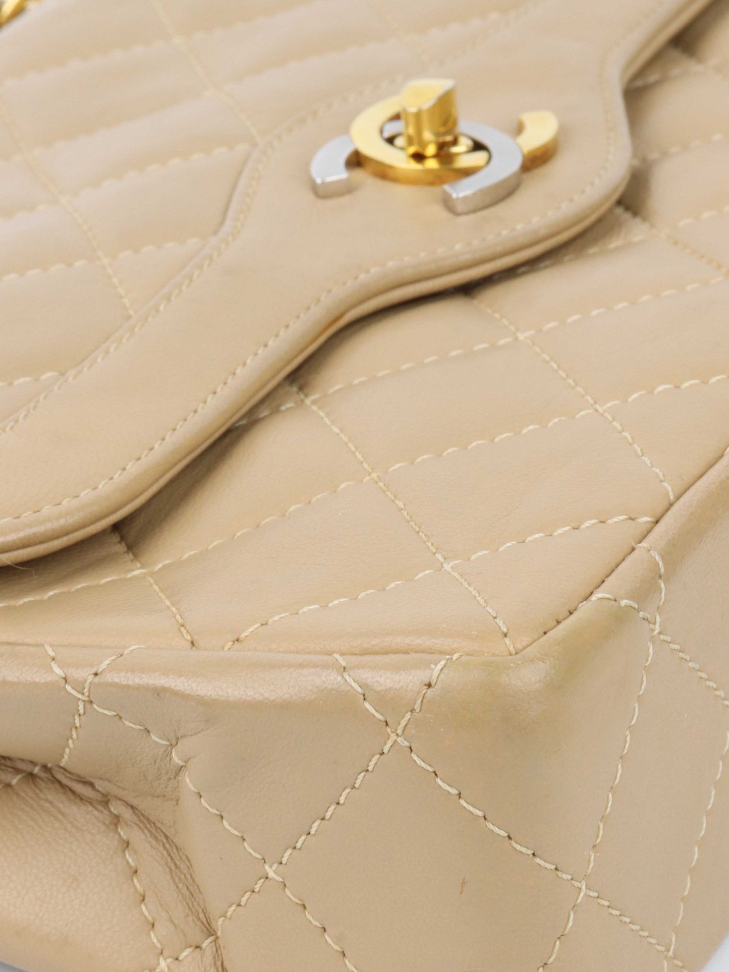 Chanel   Two Toned Beige Flap Bag.