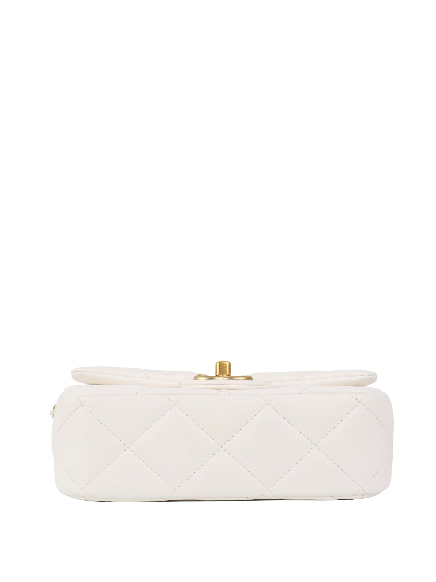 Chanel White and Pearl Chain Flap Bag.