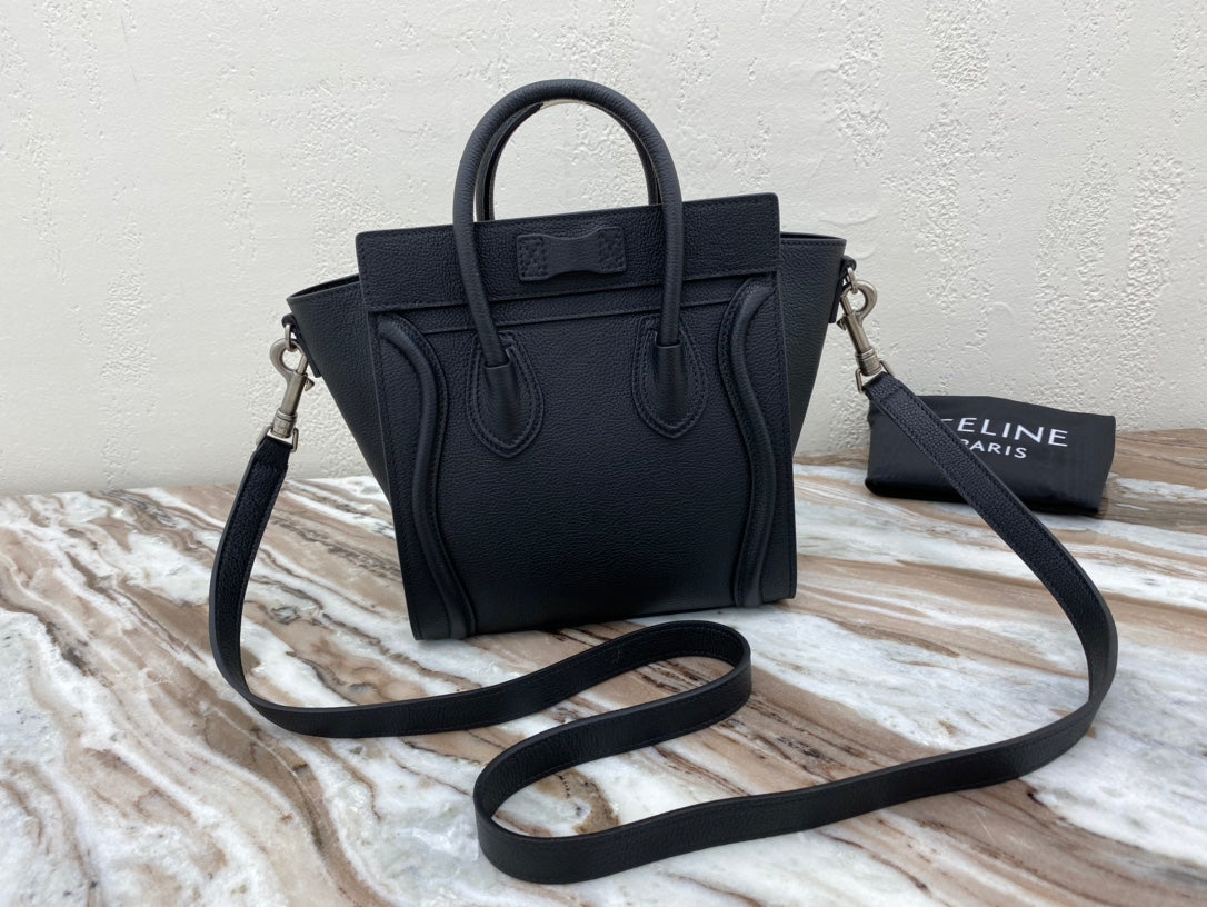 Top Quality Nano LuGucciage Bag In Drummed Black For Women 8in/20cm 189243DRU.38NO