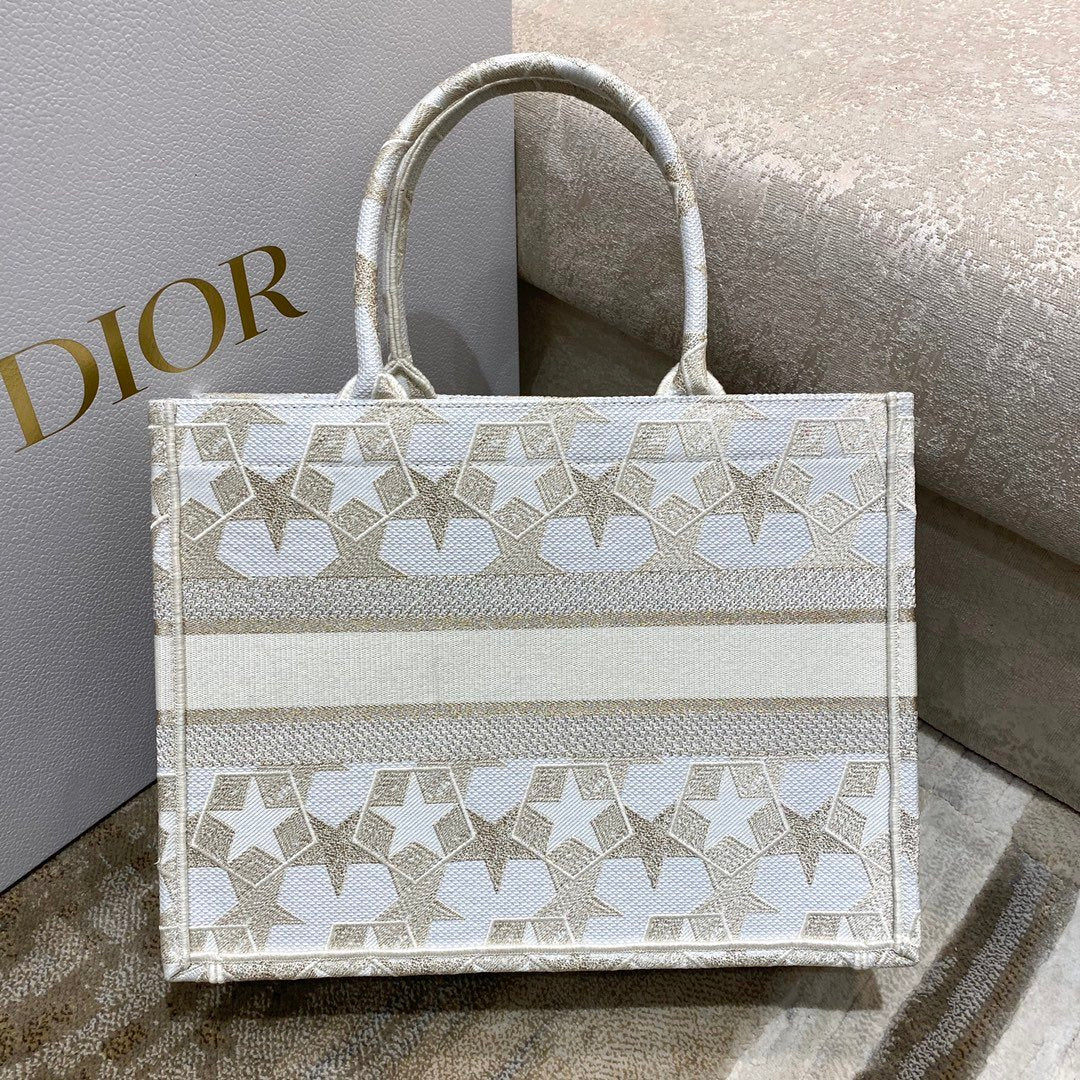 Top Quality MeTop Qualityum Book Tote Embroidery Stars Gold Bag, Beige, For Women Womens Handbags, 36cm CD