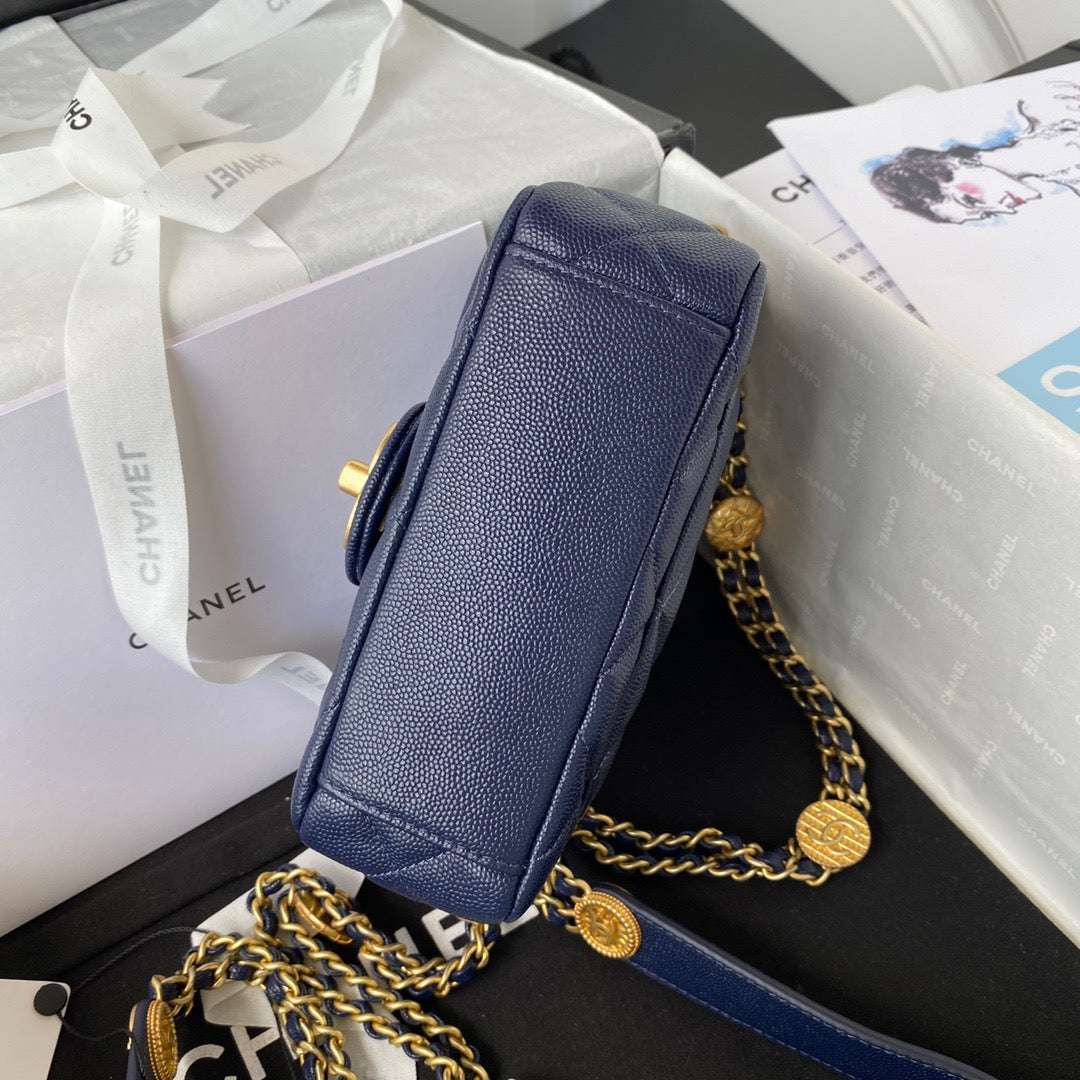 CHLMini Flap Bag With Top Handle Gold Hardware Navy Blue For Women, Women’s Handbags, Shoulder Bags 7.9in/20cm AS2431 B08846 NJ532