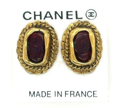 CHANEL -   70s Gripoix Clip On - Gold Tone and Deep Orange Red - Earrings