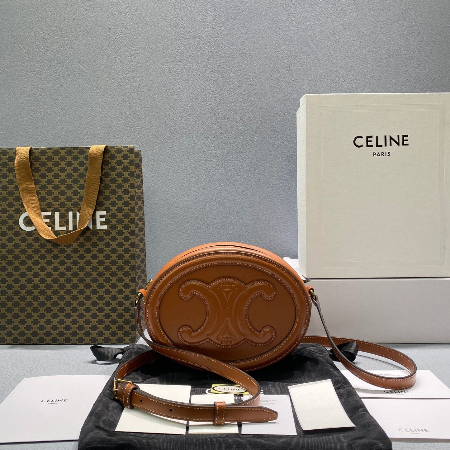 Top Quality Oval Bag Cuir Triomphe Brown For Women 8in/20cm 198603DXC.04LU