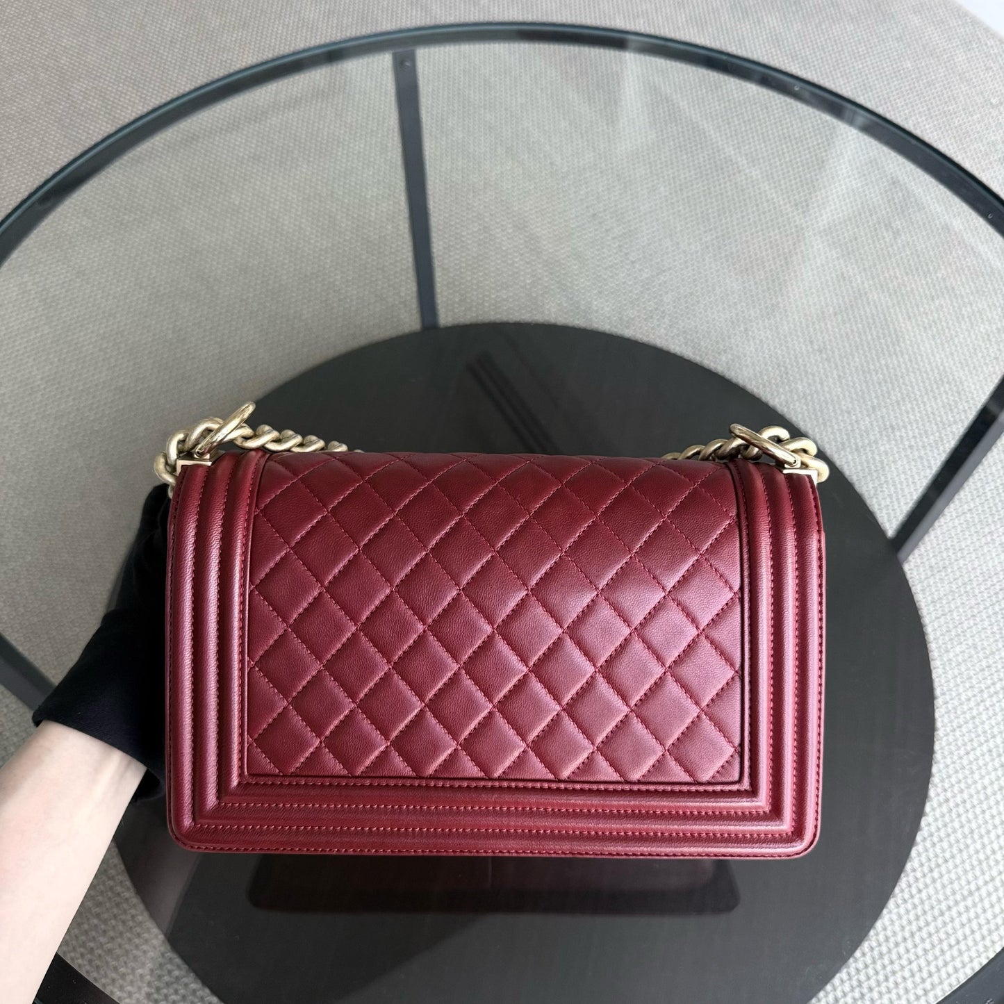 Chanel Boy Medium - 25CM Quilted Lambskin Red Gold Hardware Series 24