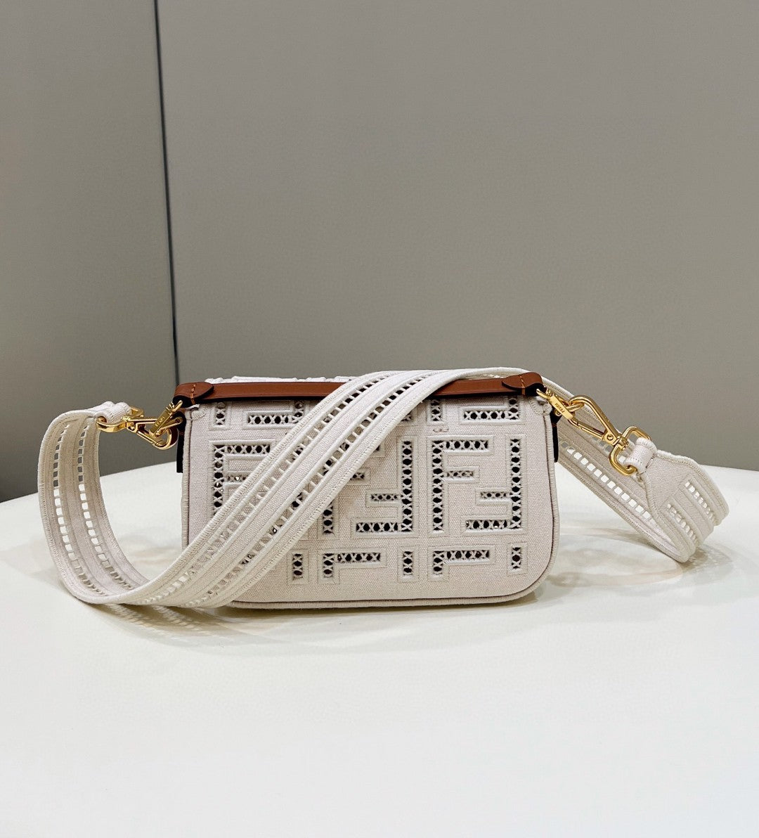 Top QualityTop Quality Baguette White with Embroidery Small Bag For Woman 21cm/8in