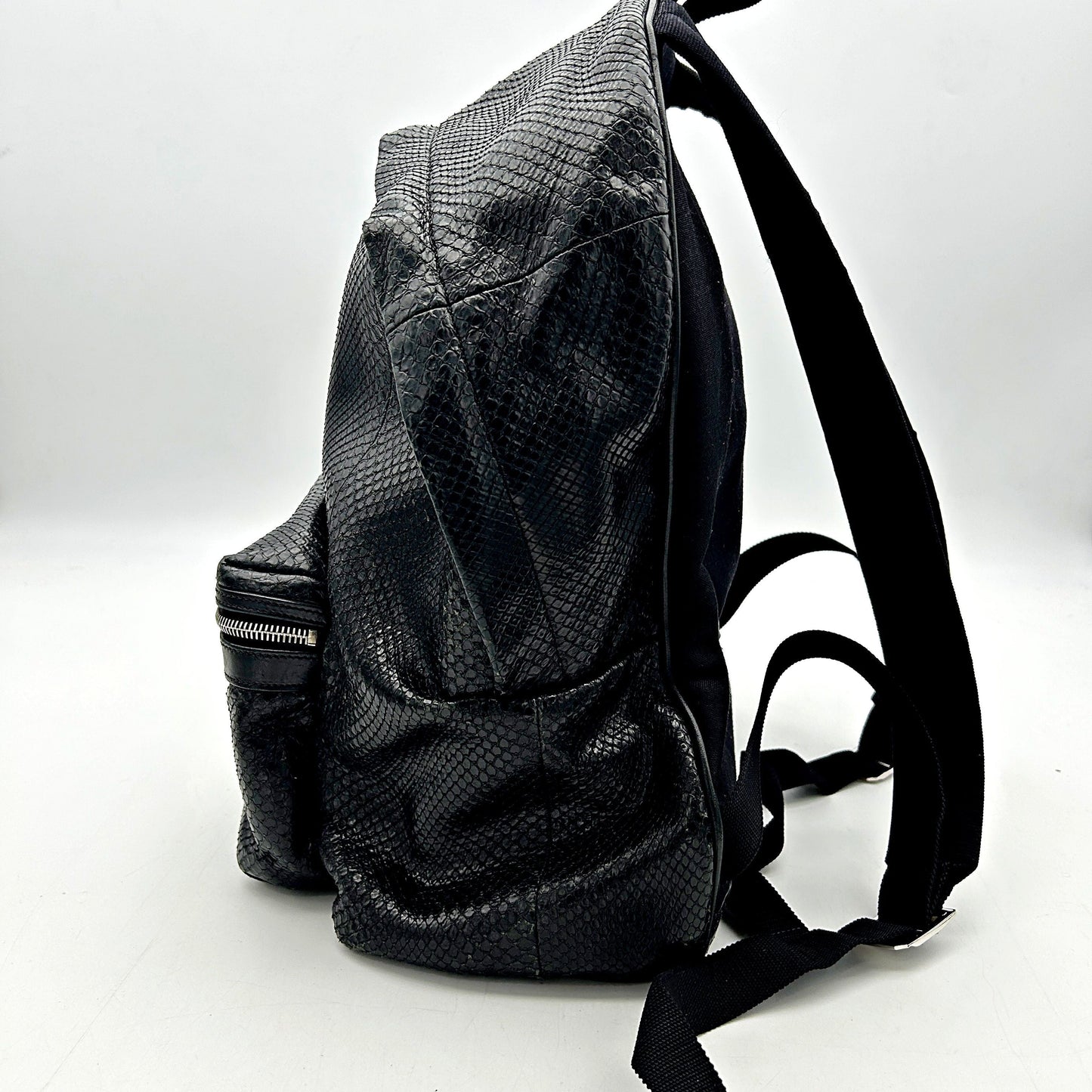 Saint Laurent City Backpack Python Embossed Leather Medium Black LA16175