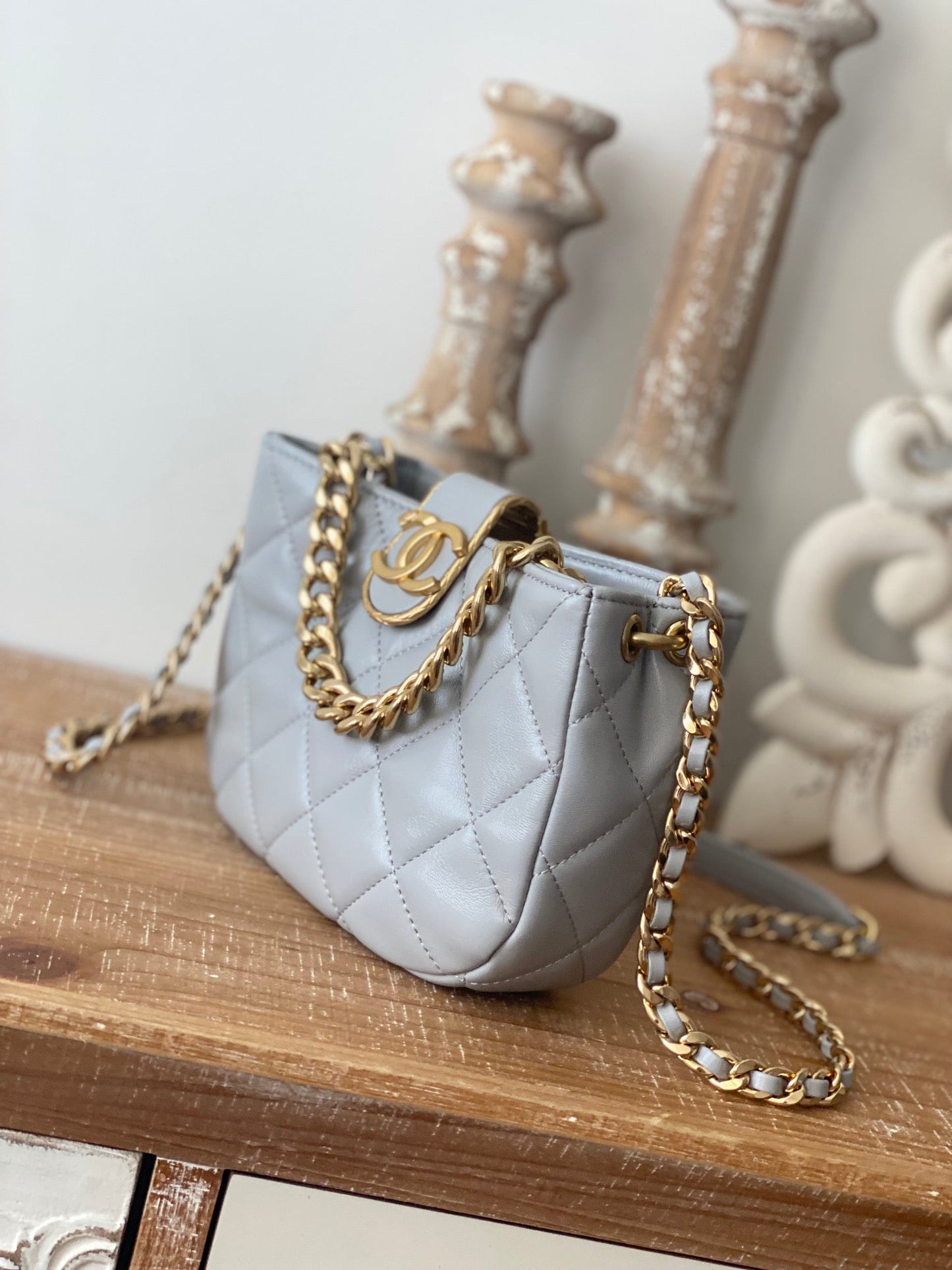 CHLSmall Hobo Bag Gold Hardware Grey For Women, Women’s Handbags, Shoulder Bags 7.5in/19cm