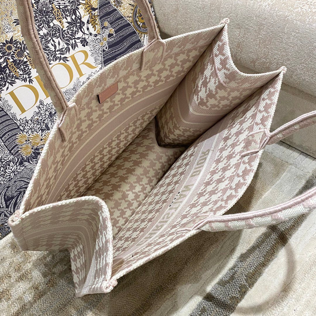 Top Quality Large Book Tote Pale Pink Houndstooth Embroidery, Pink, For Women Womens Handbags, Shoulder Bags, 42cm CD