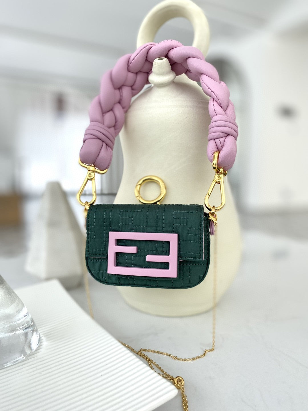 Top QualityTop Quality Nano Baguette Maxi Handle Pink and Green Bag For Woman 6.5cm/2.5in