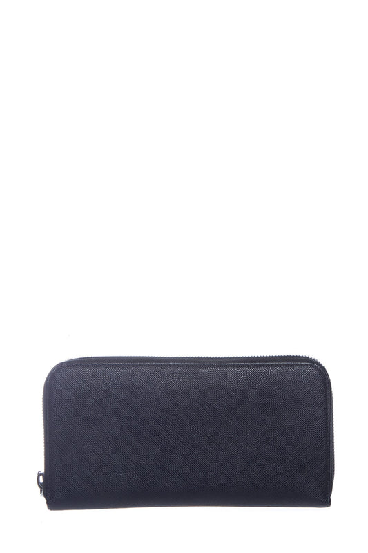 Prada Black Saffiano Leather Zip Around Wallet
